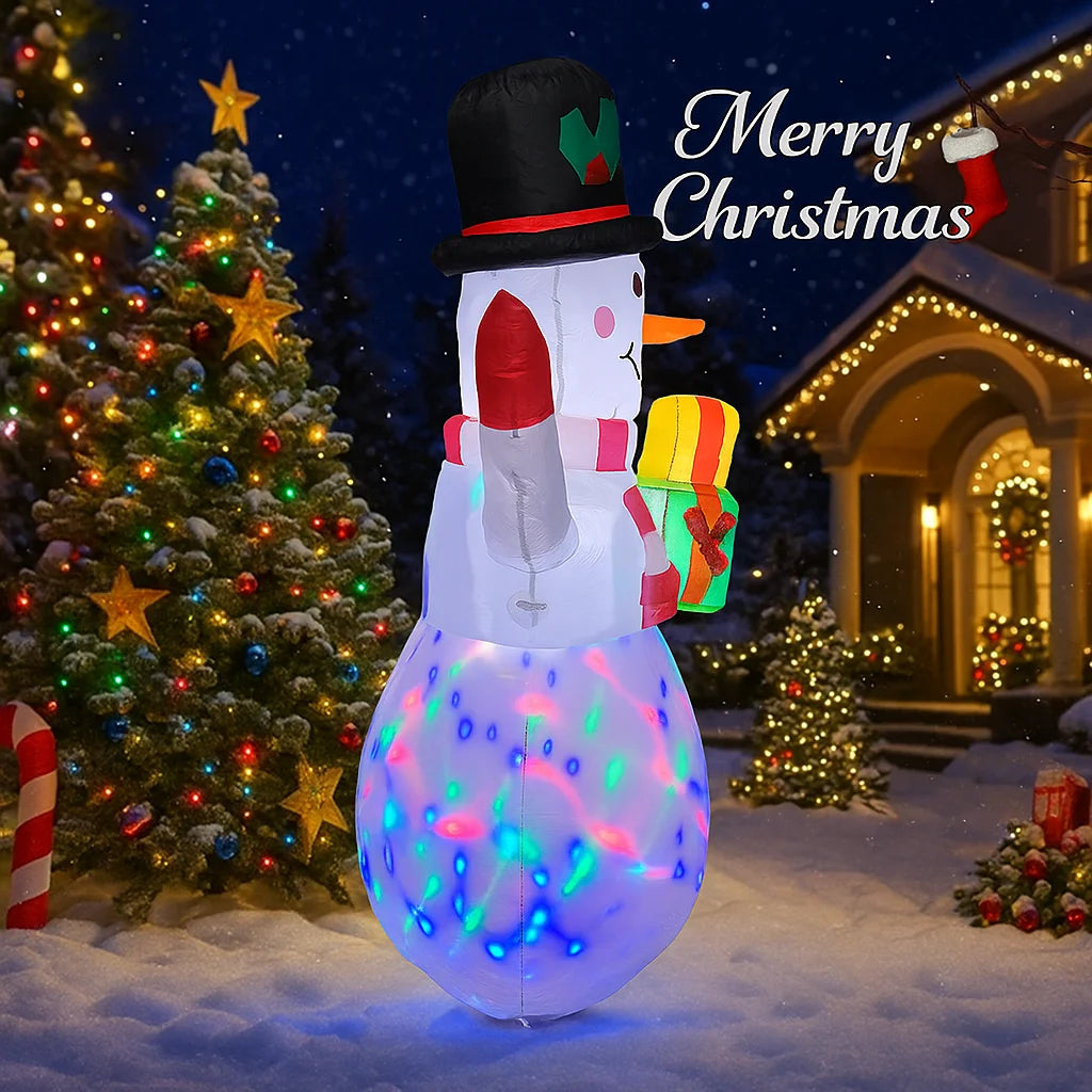 5FT Christmas Snowman Holding Gifts Outdoor Decor Home Inflatable Toys with LED Lights Yard Xmas Ornaments Party DIY Decoration
