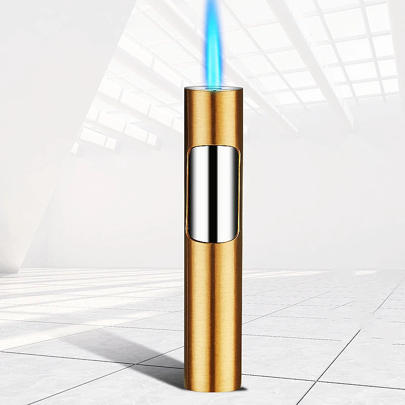 Luminous Lighter Butane Gas Lighter Straight Jet Blue Flame Glowing Lighters Smoking Lighter Cigar Accessories Men's Gift