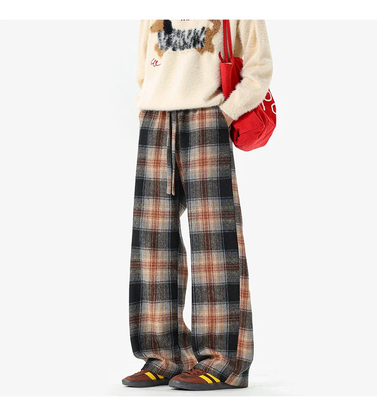 Plaid Pants 2025 Spring Autumn New Casual MenTrousers Loose Straightcut Trousers Stylish Comfortable Men's Long Pants Midrise