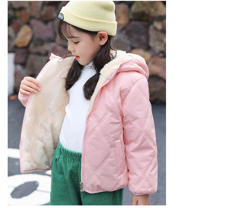 Winter Baby Kids Jacket For Girls Coats Lamb Wool Plus Velvet Thick Coats Toddler Children Outwear 1-6 Year Boys Cotton Jackets