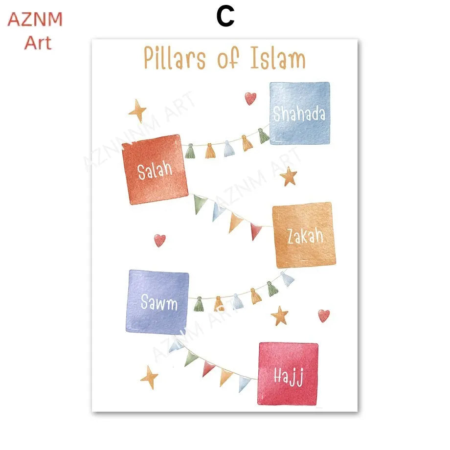 Islamic Arabic Quran Prophets Faith Wall Art Canvas Painting Nordic Style Posters and Prints for Homeschool Decor Mural Picture