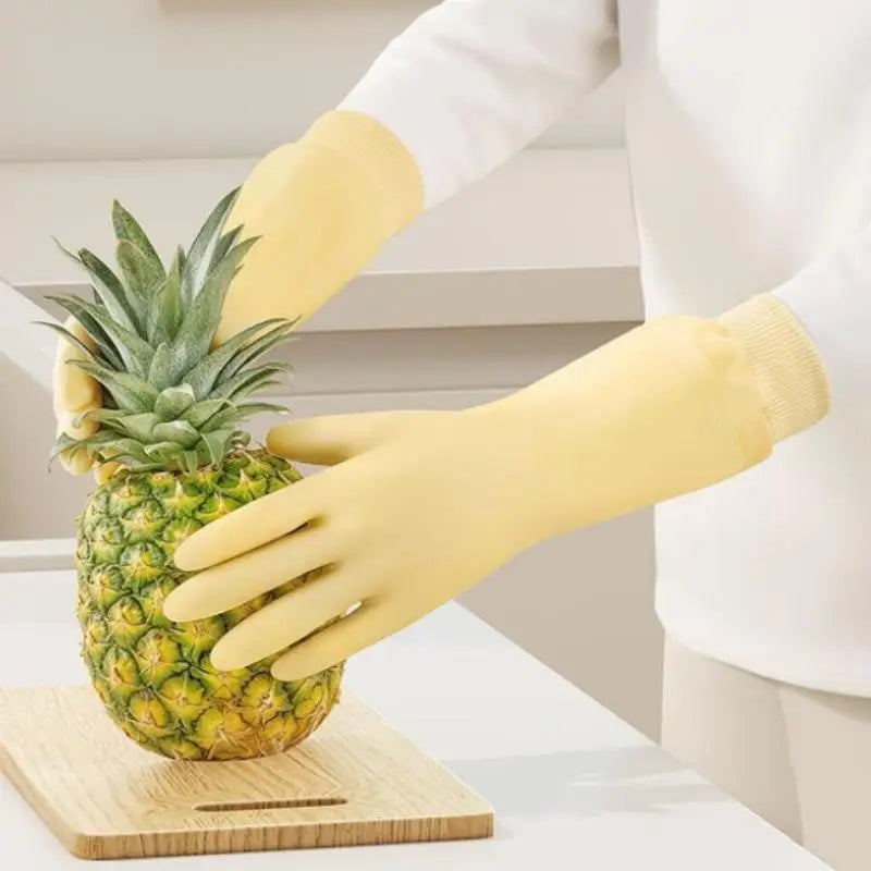♥Reusable Cleaning Gloves with Anti-Slip Palm Particles - Long-Sleeve Rubber Gloves for Kitchen, Dishwashing & Household Chores