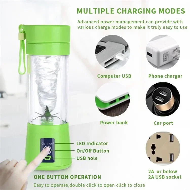 Portable Mini Blender for Shakes and Smoothies Rechargeable USB 380ML Traveling Fruit Juicer Cup Hand Fruit Blender Juicing Cup