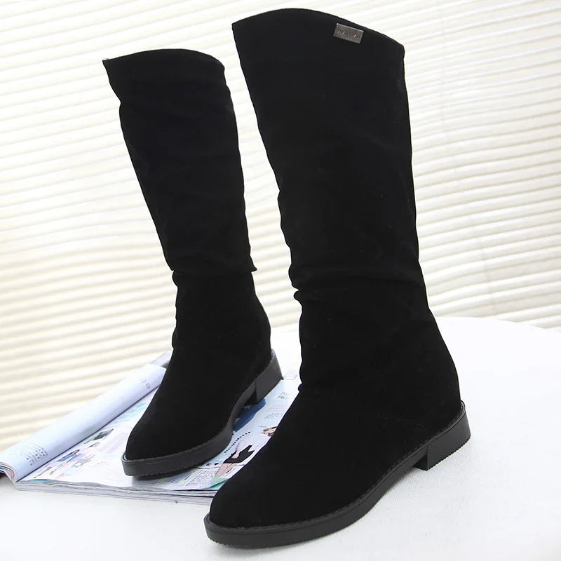 New Winter Shoes Women Snow Boots Flat Non-slip Mid-Calf Boots Soft Brand Ladies Footwear Black Red YX1749