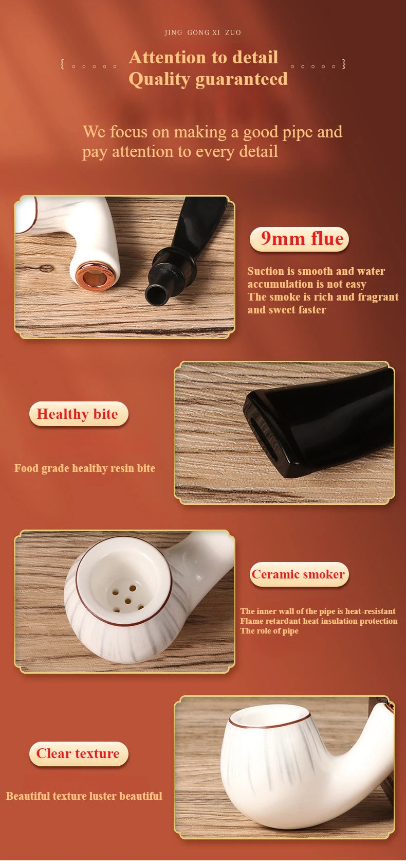 9mm Flue Ceramic Bent Smoking Pipe Portable and Washable Pipe With Built-In Filter Element
