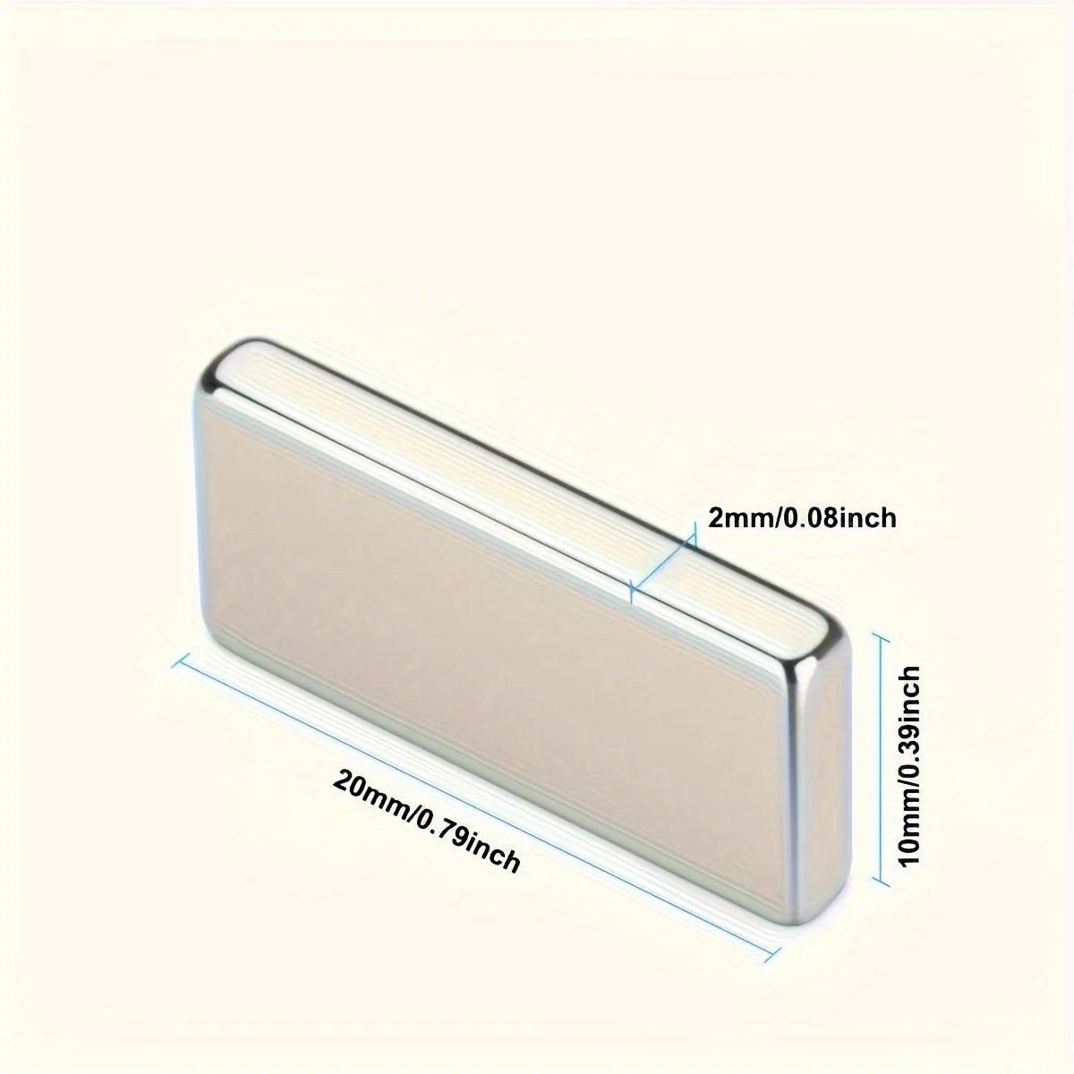 20 X 10 X 2mm rectangular magnet, long bar magnet, micro magnet. Suitable for science, tool libraries, laboratories, lockers, ar
