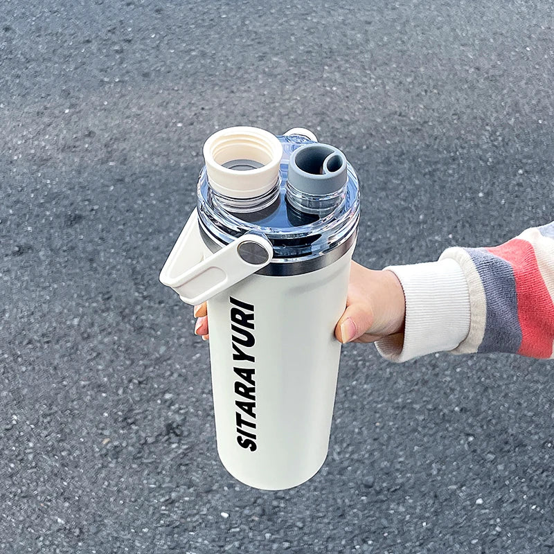 1pc 800ml magnetic lid insulated water bottle, minimalist letter print handle water cup, office and outdoor insulated cup