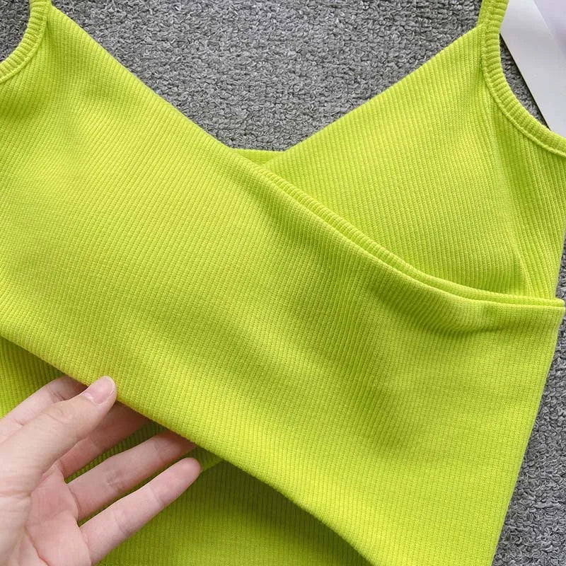 Summer Women's Ribbed Slimming Tank Top Built-in Bra Super Stretch Cross Back Bralette Sexy Layering Camisole Daily Topks