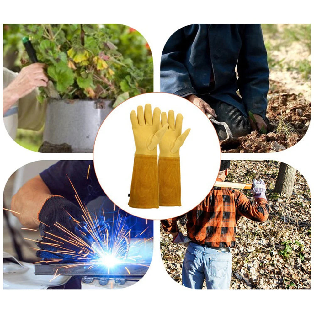 1 Pair Long Thorn Proof Gardening Gloves Breathable Leather Working Mitten with Forearm Protection Floral Gauntlet for Women Men