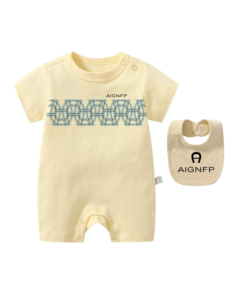 Trend Baby Clothes %100 Cotton Newborns Jumpsuit 2025 Hot Sale New Toddler Boy Rompers Soft Bib scarf Burp cloth Infant 2Pcs Set