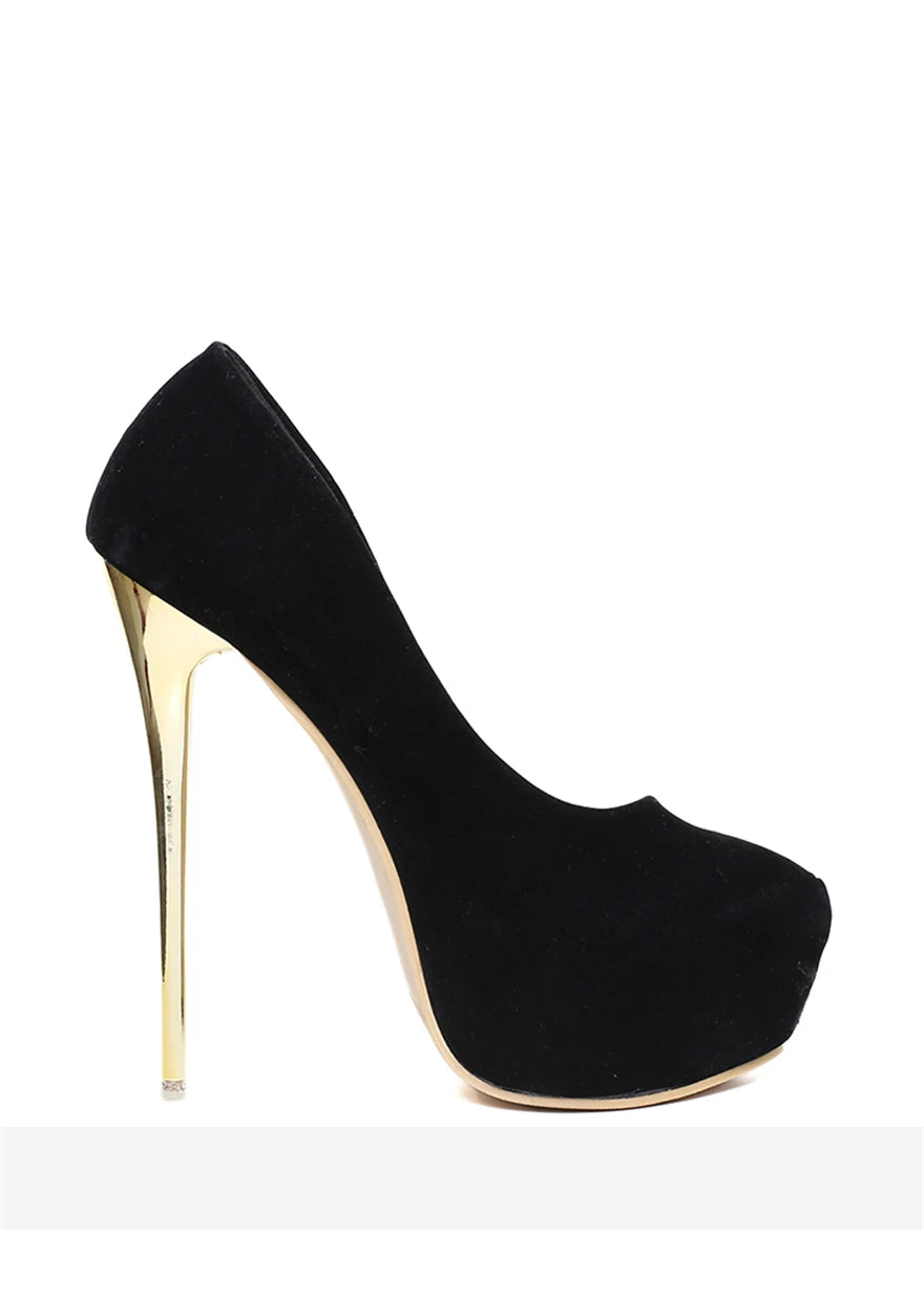 Women Red Wedding Shoes Autumn Fashion Platform Shallow Female Pumps Soft Flock Round Toe Super High Heels Party Shoe Size 41-47
