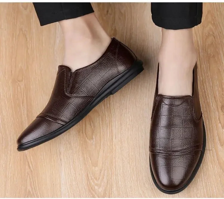 Social Shoe Male Spring Autumn Brown Men's Formal Shoes Round Toe Black Official Leather Casual Cowhide Footwear Clothing Office