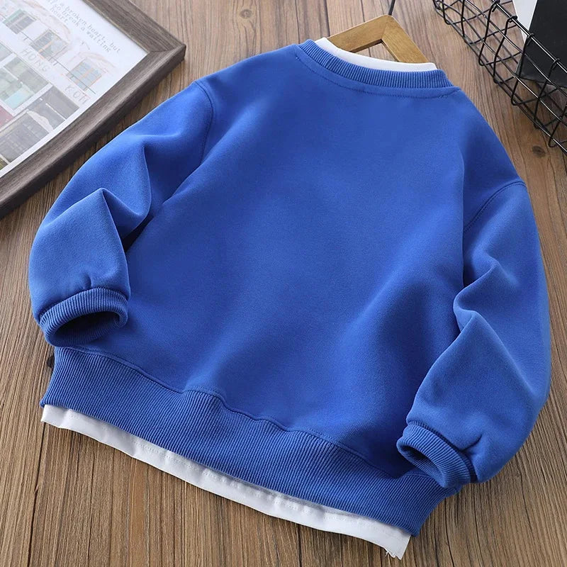2026 Autumn Spring New Teen Boys Hoodies Solid Color Letter Print Long Sleeve Sweatshirt For 5-12Y Kids Sports Casual Pullover