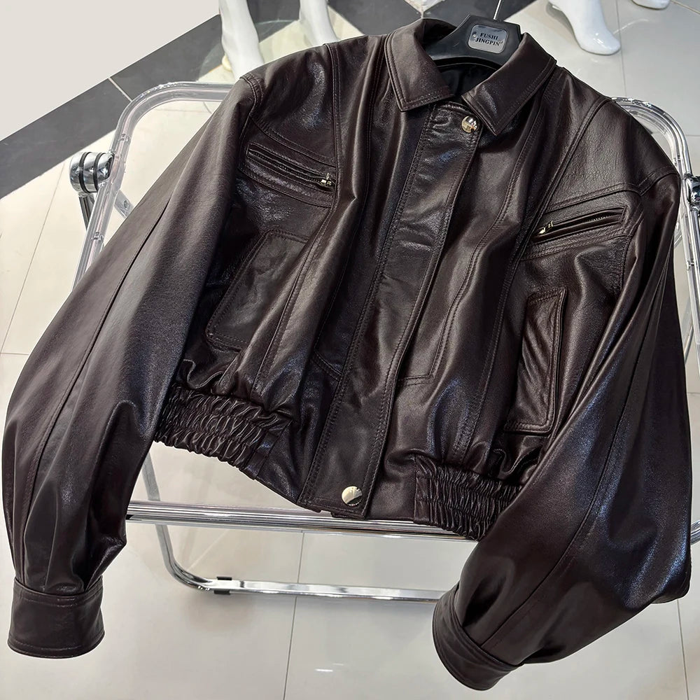 YOLOAgain 2025 Autumn Oversized Suede Jacket Women Real Leather Bomber Jacket Female