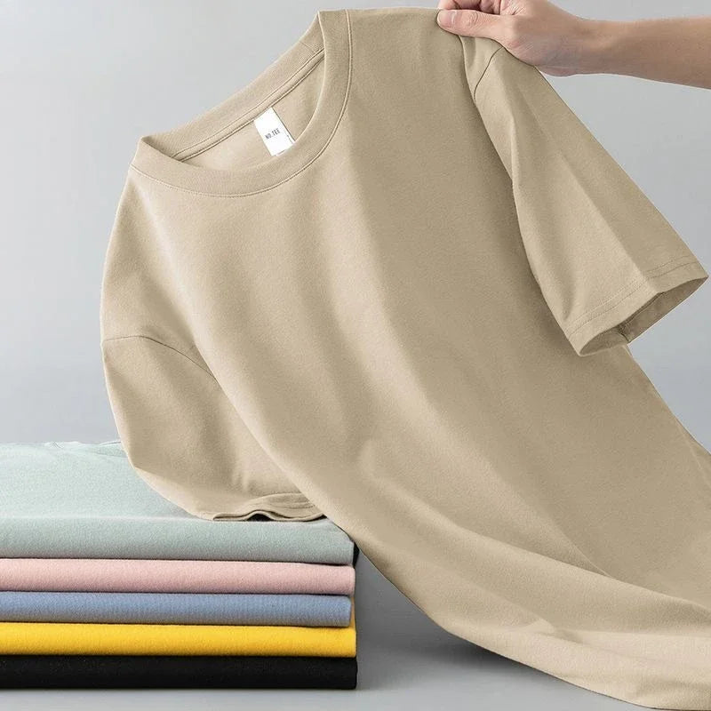 100% Pure Cotton Round Neck Short Sleeved T-shirt for Men and Women's New Summer Versatile Loose Solid Color Men's T-shirt