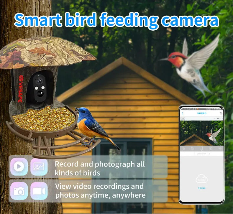 BF1 Smart Bird Feeding Camera 180° Wide Angle Lens 7m PIR Motion Sensor Support Solar Panel Power Supply Multi-color Option