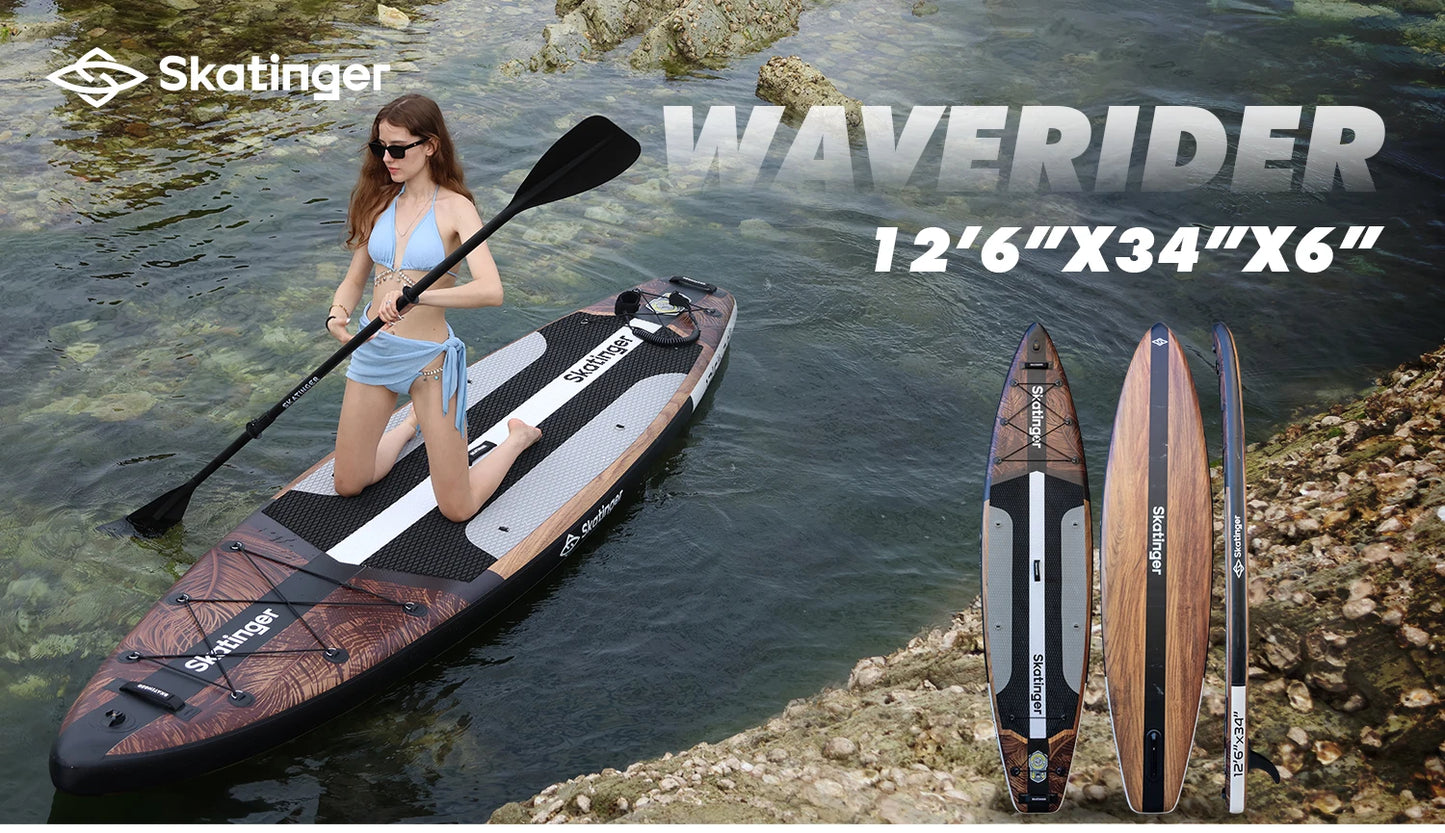 SKATINGER 12'6''x34''x6'' Inflatable Paddle Board for Adults Waterproof Standing Style SUP Board with Accessories for Aquatic