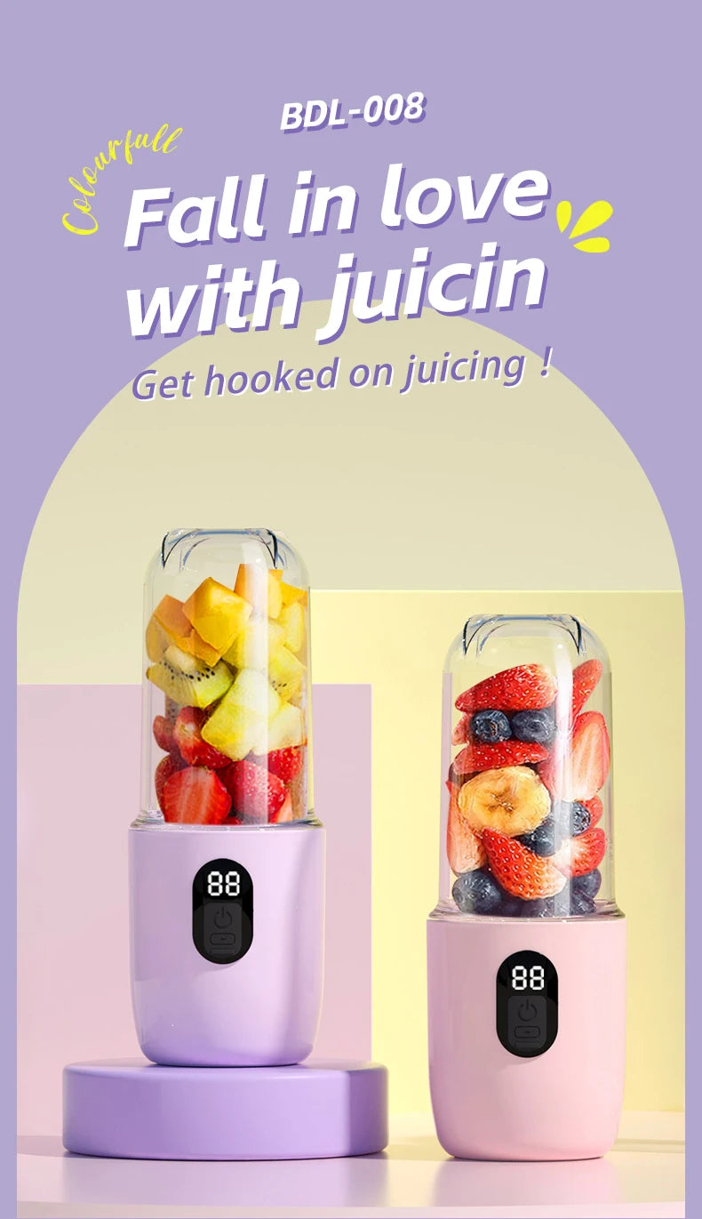 Portable Blender USB Rechargeable Cordless Mini Juicer Mixer for Smoothie Shake Protein Travel Sports Bottle Juicer Cup