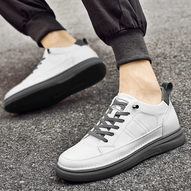 Spring Autumn Men's Inner Heightening Shoes Leather Sports Casual Shoes Invisible Height Increasing Shoes Men Sport Elevator 8CM