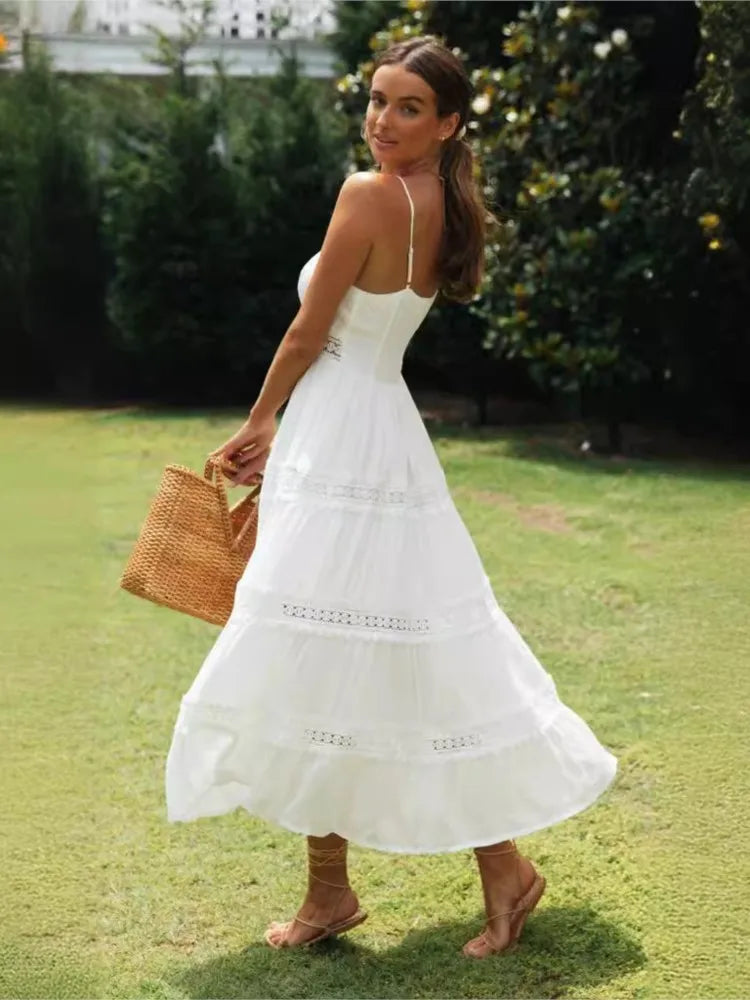 Summer New Women Boho Dress Fashion Spaghetti Strap White Beach Party Dress Robe Femme 2024 Elgeant Casual Female Vestidos