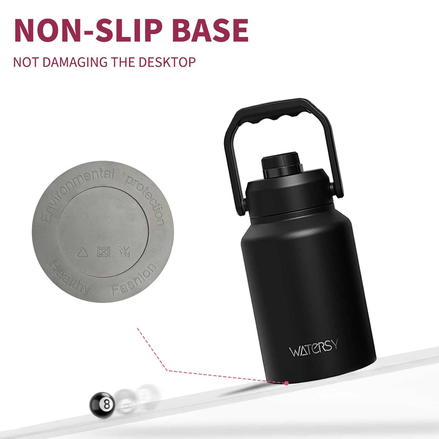 WATERSY 64/87/128oz Insulated Water Bottle Keep Cold for 48H 2L Large Stainless Steel Thermos with Handle for Gym Hiking Camping