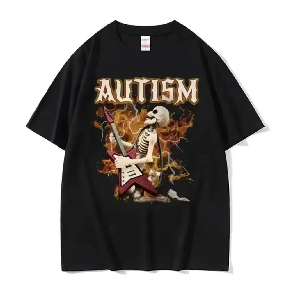 Autistic Funny Skeleton T Shirt Women Men Autism Edgy Skeleton Meme T-shirt Casual Short Sleeve Tshirt Oversize Casual T-shirt