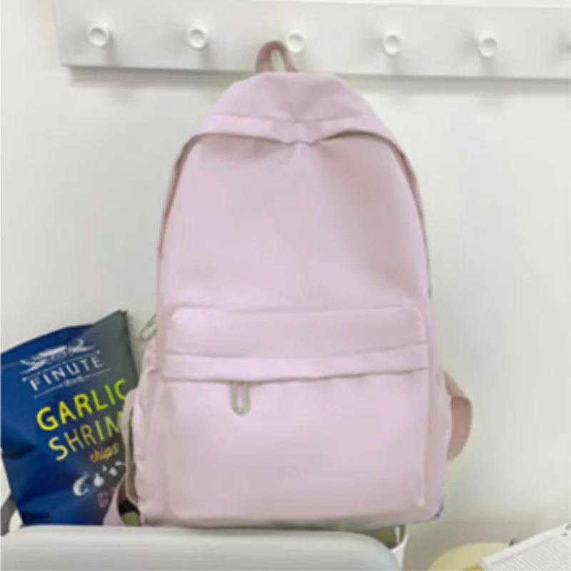Women Schoolbag Waterproof Large Capacity School Backpack Smooth Zipper Solid Color Teens Girl Casual Daypack Bag Student Supply