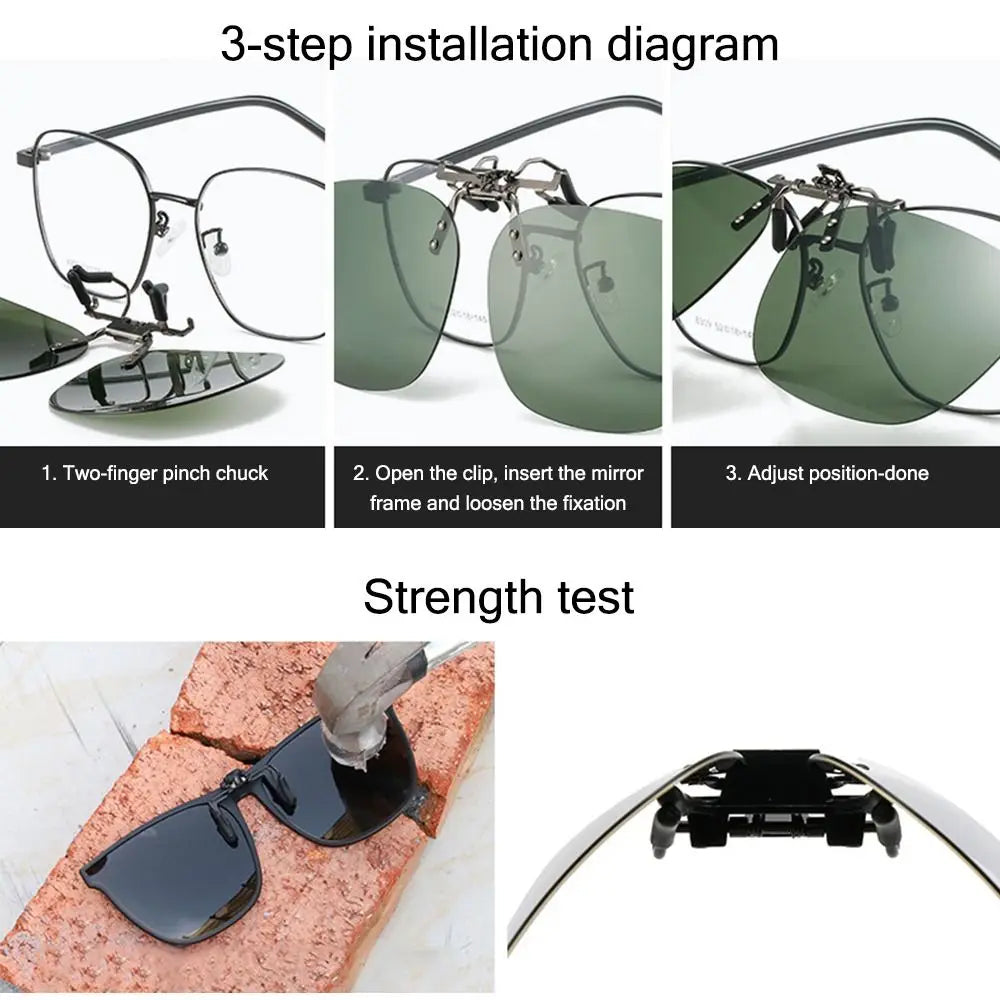 Polarized Clip On Sunglasses Men Car Driver Goggles Women Square Flip Up Sun Glasses for Prescription Rimless Polygonal Shades