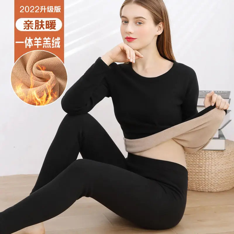 Thermal Underwear For Women Winter Warm thicken lamb fleece high elastic Long Johns bottoming Two Piece Sets Thermos Clothing