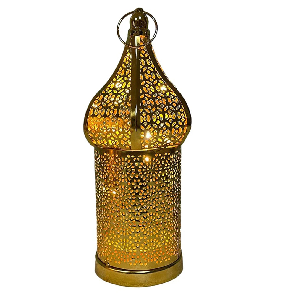 1PC Moroccan Golden Hollow Iron Lantern Ramadan Home Decoration Light Ornaments Gold Lanterns Moroccan Home Crafts Decoration