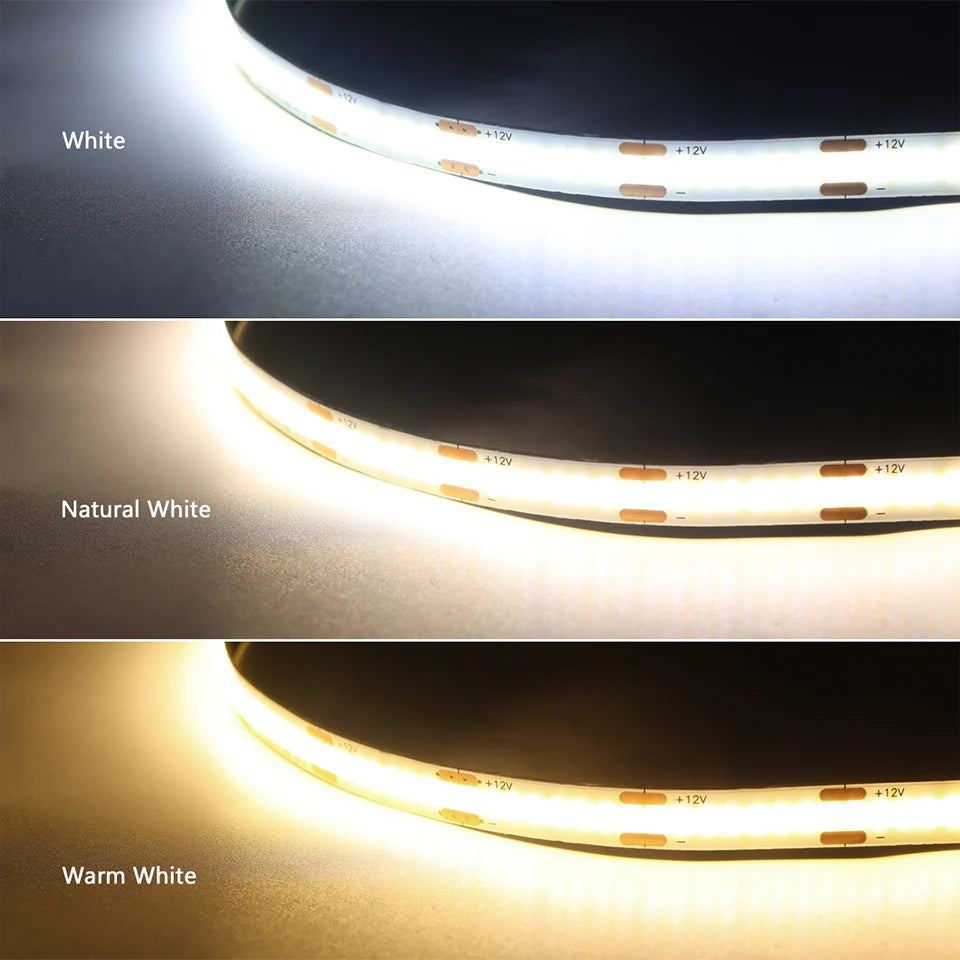 COB LED Strip Light Under Cabinet Collection Display Bookcase Wardrobe Closet Lamp Tape Penetrable Wood Dimmable Touch Sensor