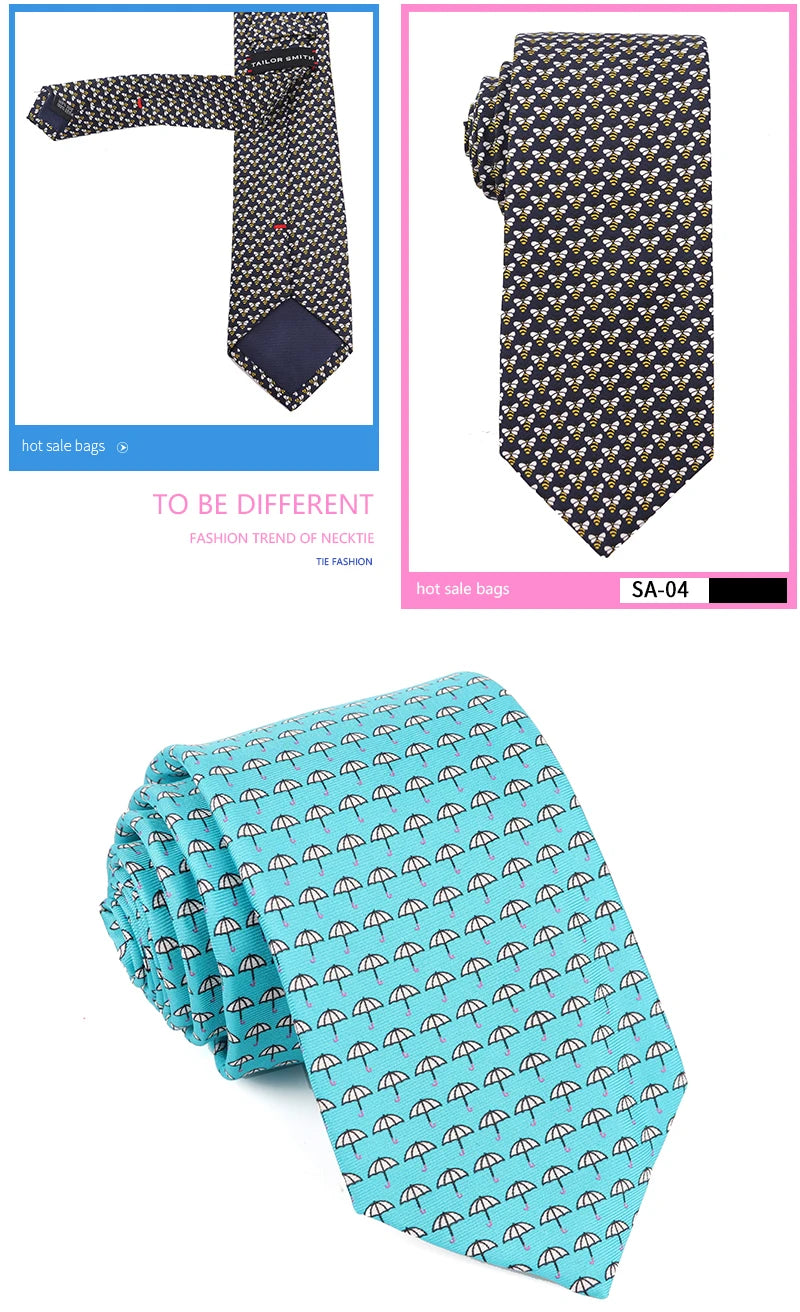 Tailor Smith 100% Silk Ties For Men Fashion Necktie With Bee butterfly sailboat  Animal Pattern Tie Father's Day Birthday Holida