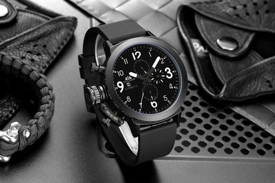 Automatic Watches for Men Mechanical Self Wind Rubber Boat Case Orange Blue Yellow Grey Fashion U Left Hand Reloj Hombre Baratos