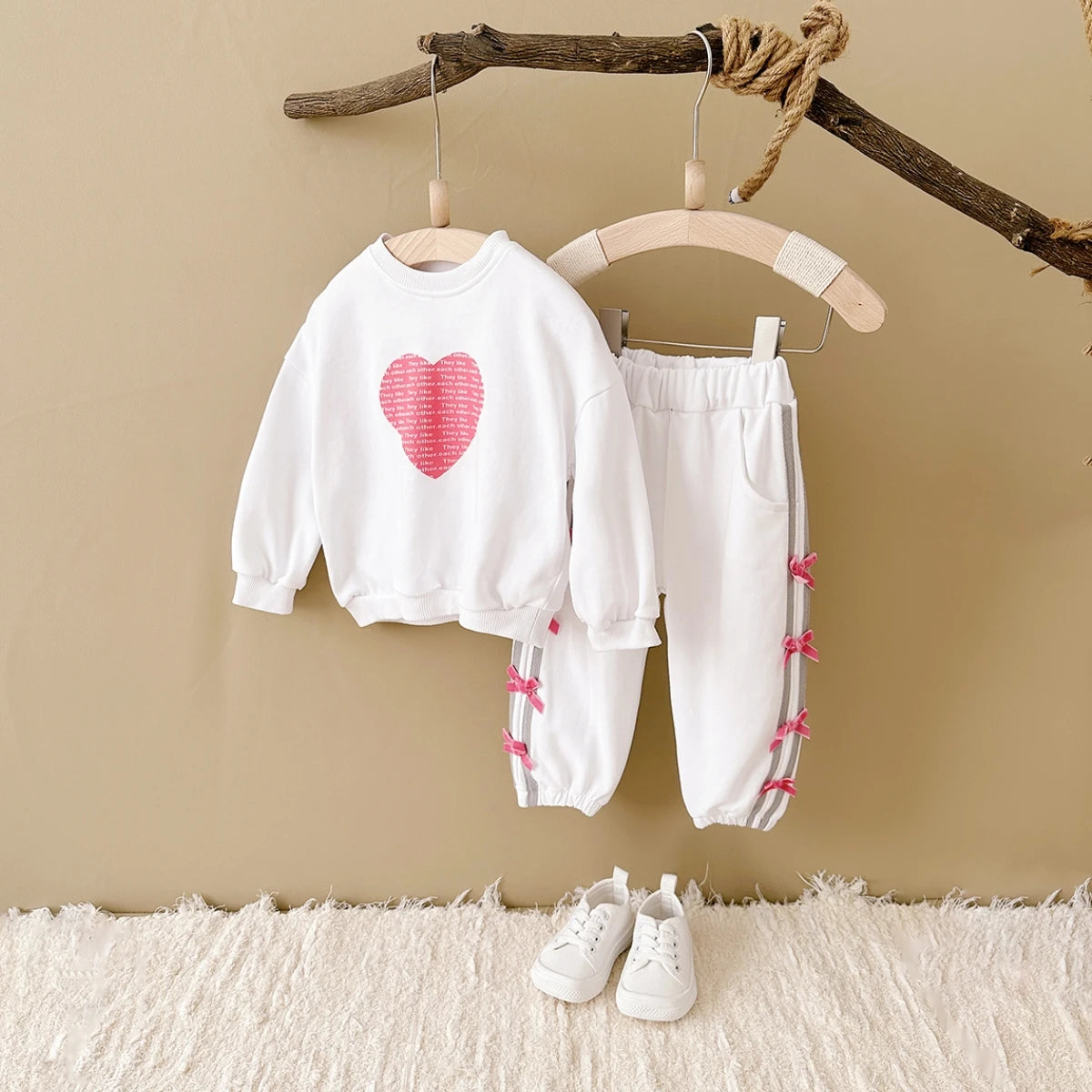 Baby Girl Clothes Toddler Sets Cotton Love Sweatshirt Long Sleeve Top+Bow Pants Spring Newborn Kids Clothing Infant Outfit Suits