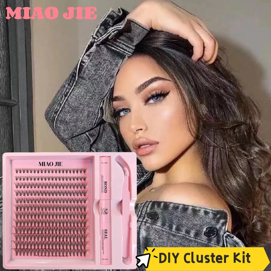 MAIOJIE DIY Clusters Lash Kit 8-16mm Mix Bond&Seal Tweezers Lash Set for Self Application Makeup Individual Eyelash Extensions