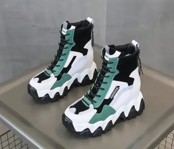2025 Women Thick Sole Ankle Boots Autumn Luxury Platform Casual Boots Women's 8cm High Heels Wedge Boots Shoes Woman Sneakers