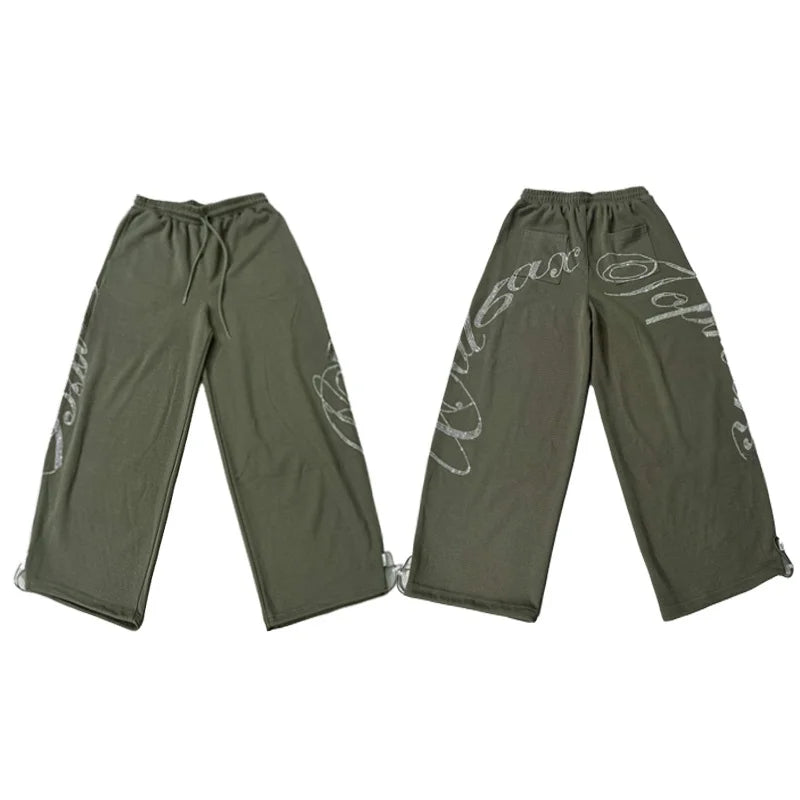 ROKBBK-K Glitter High Waist Wide Leg Pants Women's Street Dance Casual Loose Fashion Cotton Drill Lettering Trousers