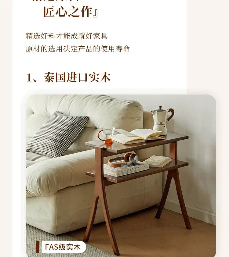 Walnut Solid Wood Middle Ancient Style Sofa Corner Shelf Narrow Cabinet Floor Bookshelf for Small Living Room Storage