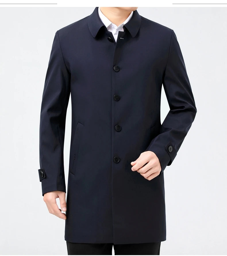 2025 New Wool Trench Coat in The Long High-end Handsome Men Lapel Large Size Spring and Autumn Old Dad Business Coat  M-4XL