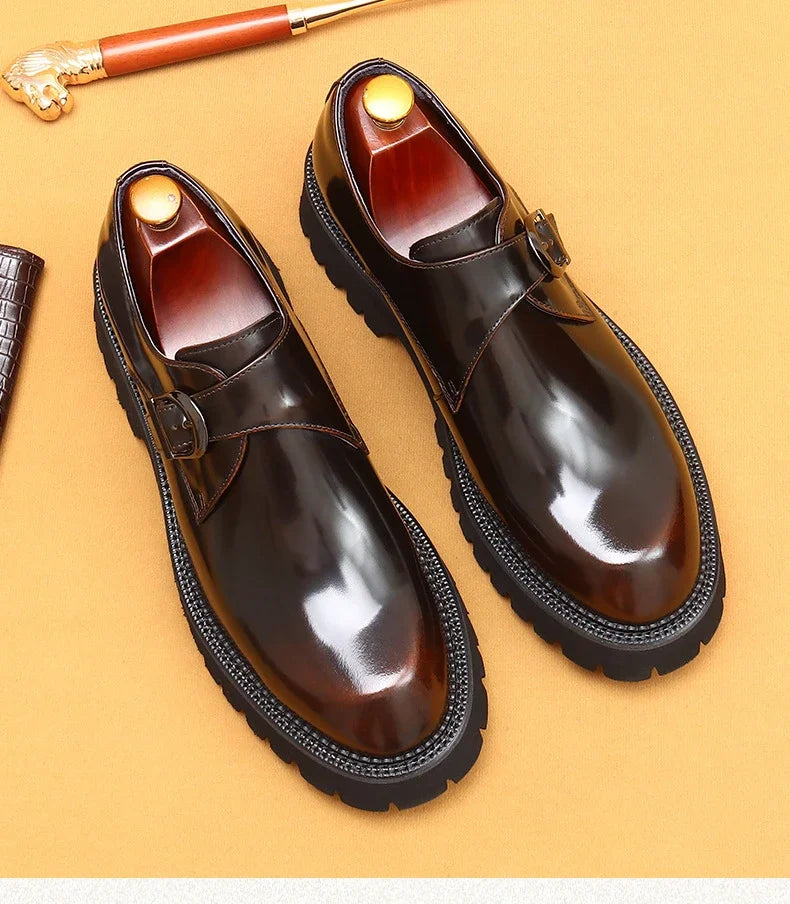Italian Patent Leather Mens Dress Shoes Luxury Brand Handmade Fashion Platform Elegant Genuine Leather Wedding Oxfords Shoes Man