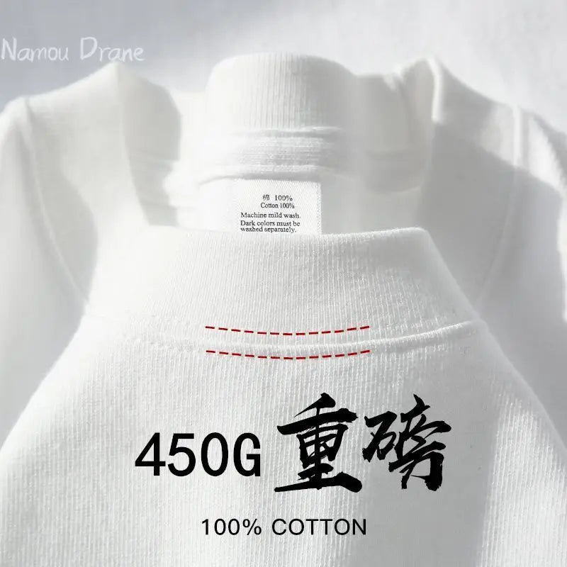 American 450g Heavy Cotton Short-sleeved T-shirt Men's and Women's Solid Color Loose Round Neck Top Bottoming Shirt Half-sleeved