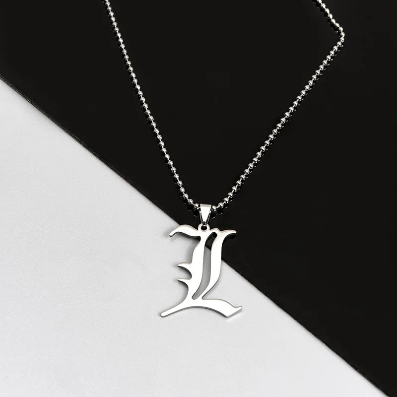 Anime Death Note L Lawliet Necklace Stainless Steel Old English Letter Pendant Beads Chain Necklaces Cosplay Jewelry Gift