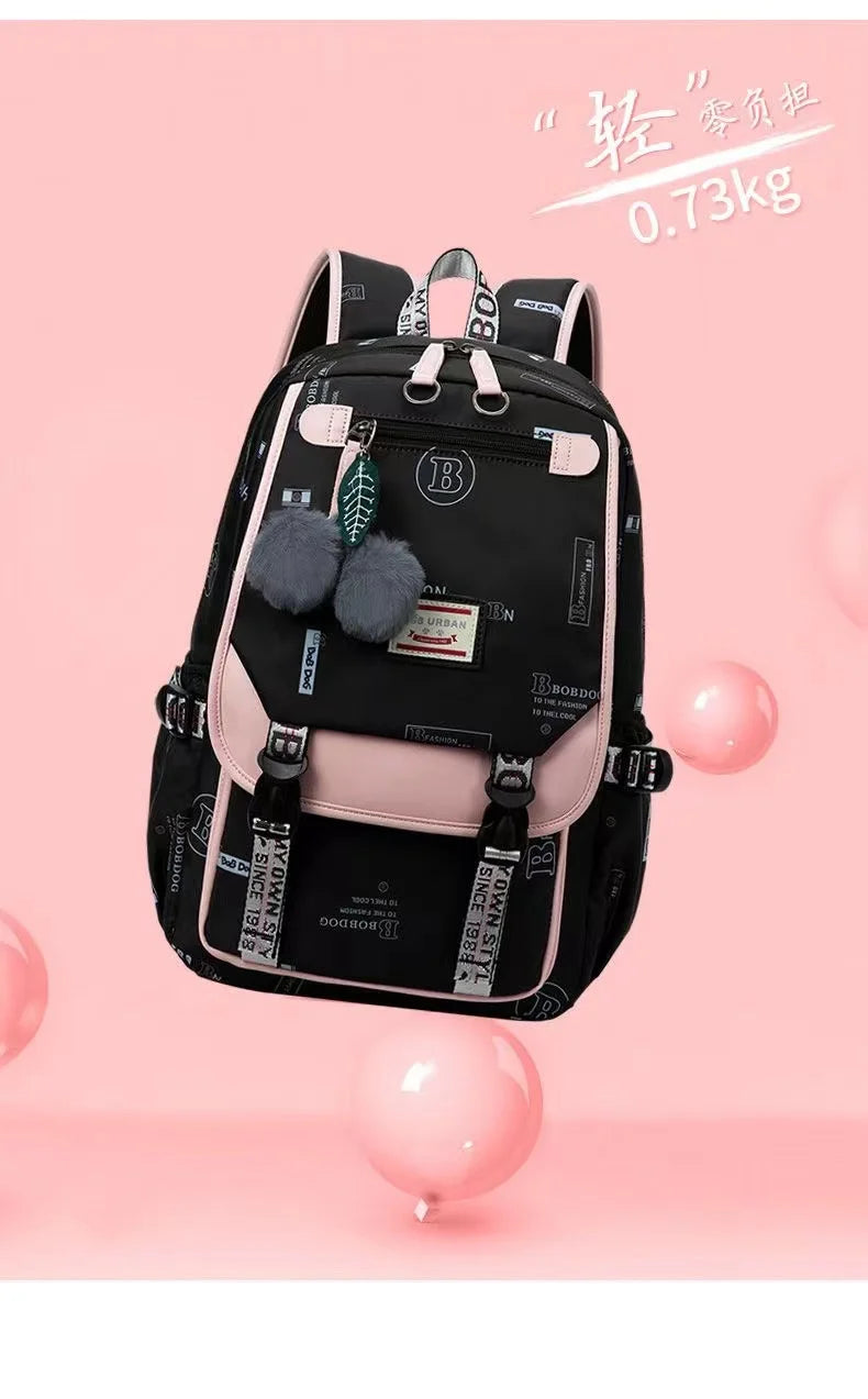 Large School Bags for Teenage Girls Canvas Schoolbag Student Book Bag Fashion Black Pink Teen School Backpack