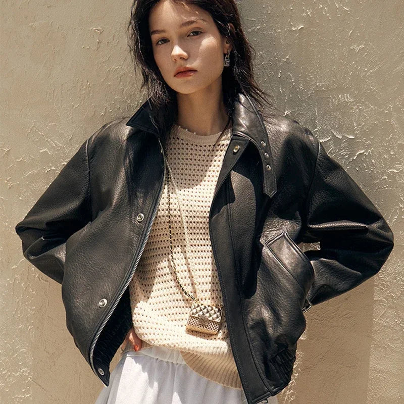 Tajiyane High-end Genuine Leather Jacket Women 2023 Short Casual Black Leather Jackets Real Sheepskin Coat Elegant Streetwear