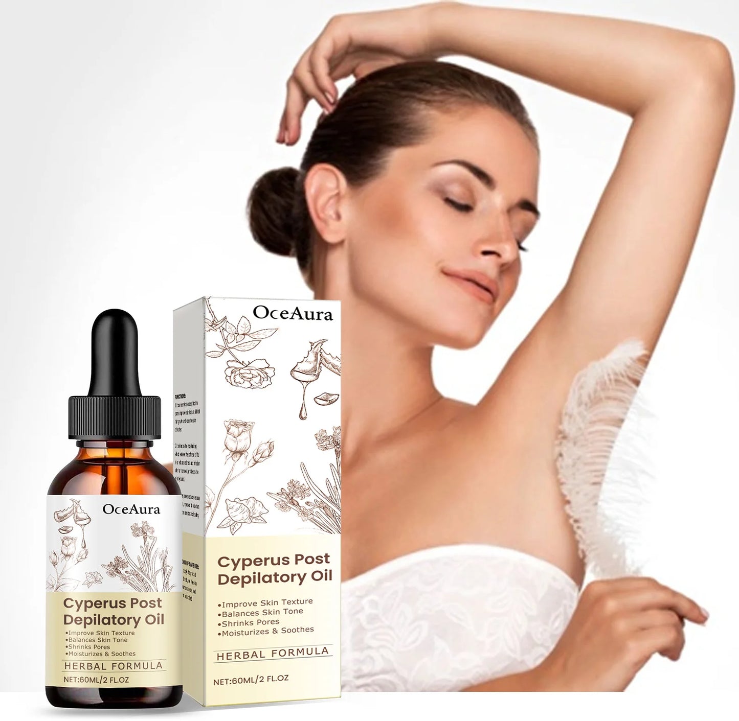 Post Hair Removal Oil - Moisturizing Skin Care Oil With Cyperus Extract For Smooth Hydrated Skin After Depilation