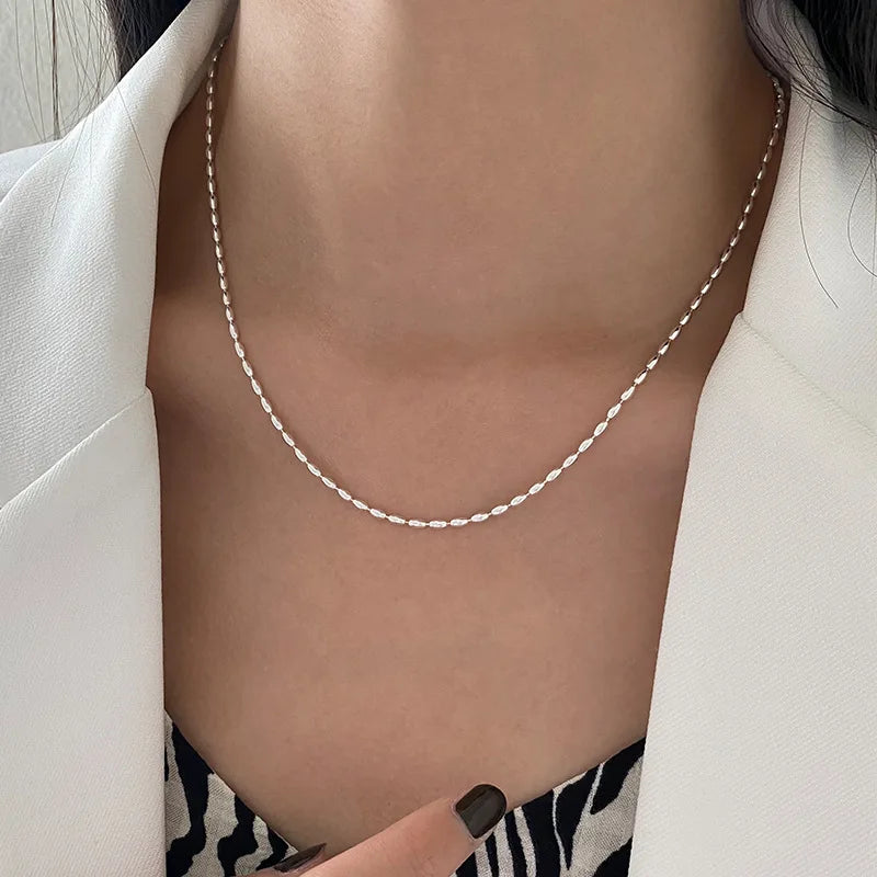 925 Sterling Silver Necklace Shiny and Delicate Collarbone Chain Double Layered Round Bead Necklace for Women's Fashion Jeweller