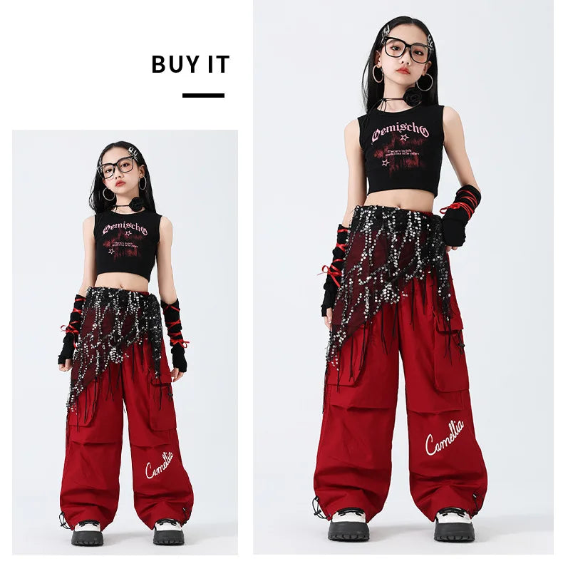 Hip Hop Sweet Girls Crop Top Street Dance Sweat Pants Jazz Girl Group Clothes Sets Kids K-pop Costumes Children Teens Streetwear