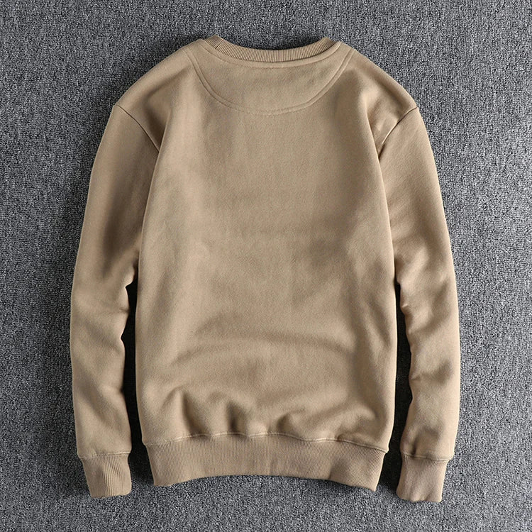 Autumn Winter American Retro Heavyweight Velvet Solid Color Sweatershirt Men's Fashion Pure Cotton Washed Youth Pullover Hoodies
