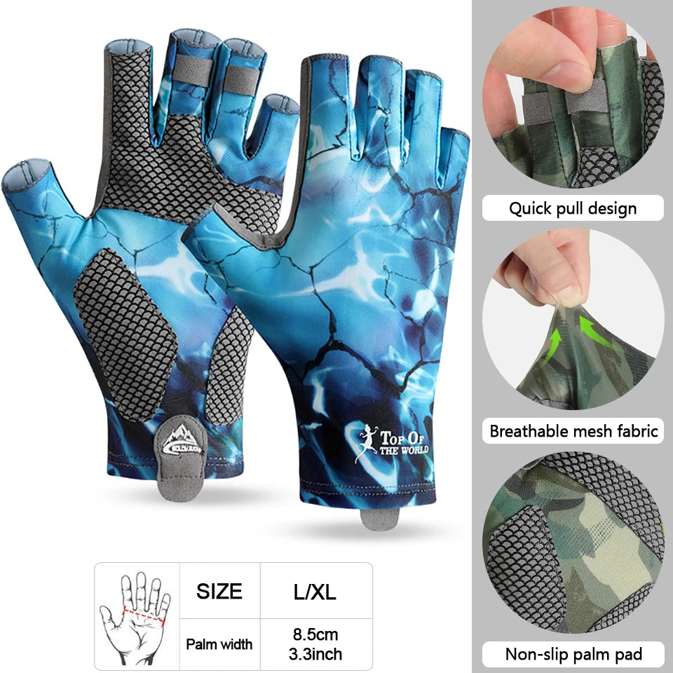 GOBYGO Fishing Gloves Anti-Slip Wear-Resistant Silk-Like Ventilation Half-Finger Gloves Outdoors Sun Protection High Elasticity