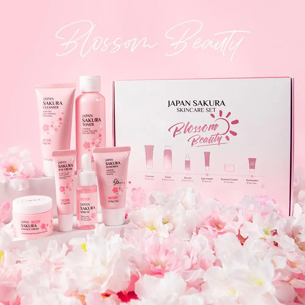 For Sakura Skin Care Sets Facial Cleanser Face Cream Serum Hydrating Firming Moisturizing Brightening Care Face Toner Kit J1F3